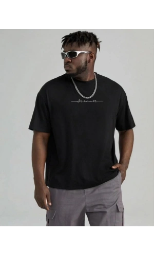 Unisex Baskılı Oversize T-Shirt - Siyah