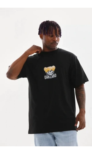 Unisex Baskılı Oversize T-Shirt - Siyah