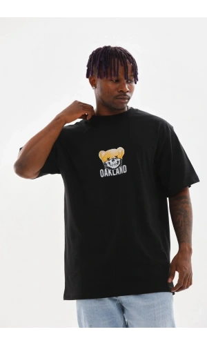 Unisex Baskılı Oversize T-Shirt - Siyah