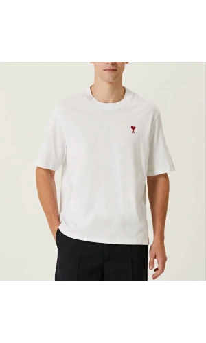 Unisex Bisiklet Yaka Baskılı Oversize T-Shirt - Beyaz