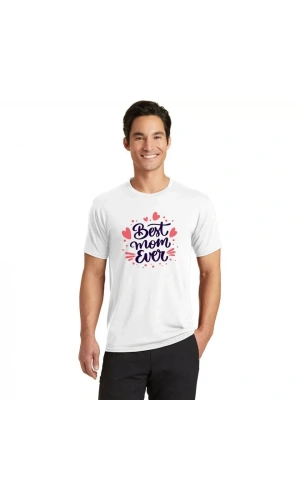 Unisex Bisiklet Yaka Baskılı Oversize T-Shirt - Beyaz