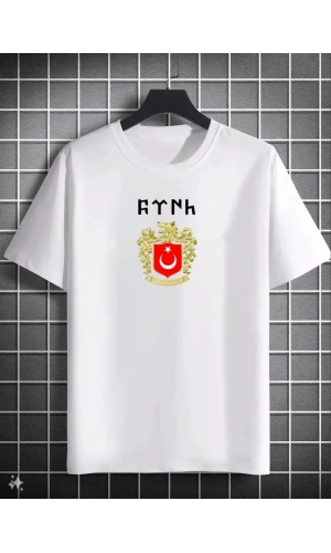 Unisex Bisiklet Yaka Baskılı Oversize T-Shirt - Beyaz