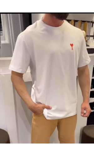 Unisex Bisiklet Yaka Baskılı Oversize T-Shirt - Beyaz