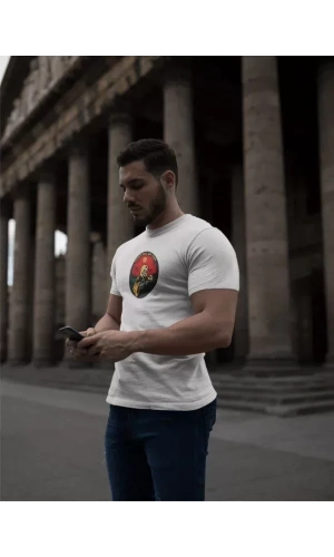 Unisex Bisiklet Yaka Baskılı Oversize T-Shirt - Beyaz