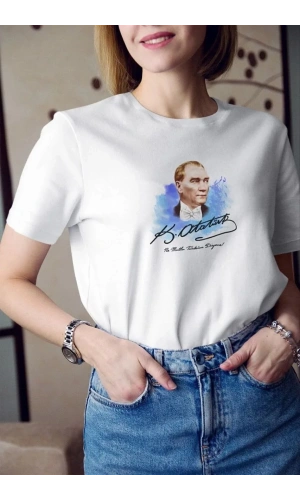 Unisex Bisiklet Yaka Baskılı Oversize T-Shirt - Beyaz