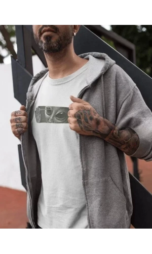 Unisex Bisiklet Yaka Baskılı Oversize T-Shirt - Beyaz