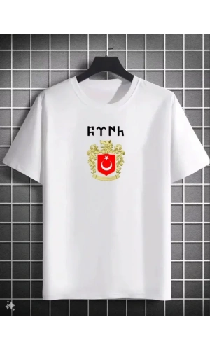 Unisex Bisiklet Yaka Baskılı Oversize T-Shirt - Beyaz