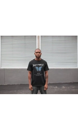 Unisex Bisiklet Yaka Baskılı Oversize T-Shirt - Siyah