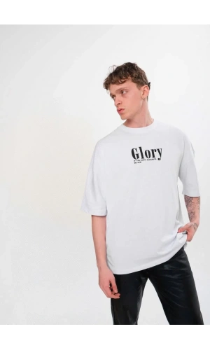 Unisex Bisiklet Yaka Baskılı Oversize T-Shirt - Siyah