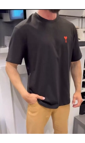 Unisex Bisiklet Yaka Baskılı Oversize T-Shirt - Siyah