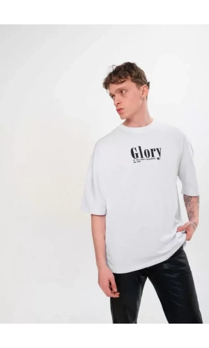 Unisex Bisiklet Yaka Baskılı Oversize T-Shirt - Siyah