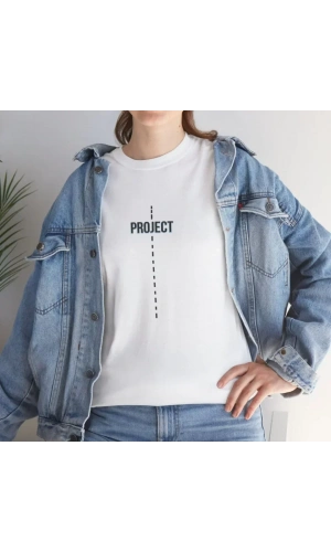 Unisex Bisiklet Yaka Baskılı T-Shirt - Beyaz