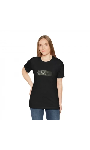 Unisex Bisiklet Yaka Baskılı T-Shirt - Siyah