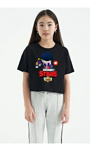 Unisex Bisiklet Yaka Kısa Kol Baskılı Çocuk T-Shirt - Siyah