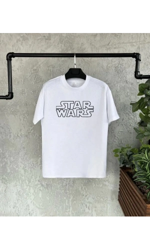 Unisex Bisiklet Yaka Kısa Kol Baskılı T-Shirt - Beyaz