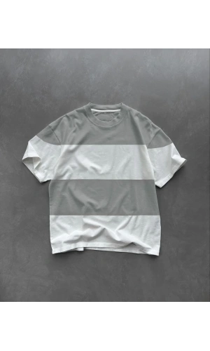 Unisex Bisiklet Yaka Parçalı T-Shirt - Gri