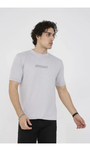 Unisex Bisiklet Yaka Slim fit T-Shirt- Boyalı Gri