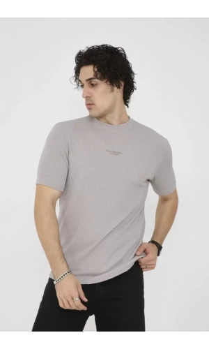 Unisex Bisiklet Yaka Slim Fit T-Shirt- Boyalı Gri