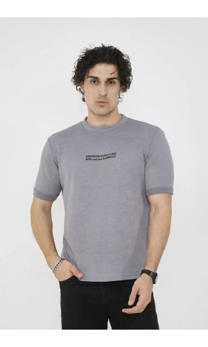 Unisex Bisiklet Yaka Slim fit T-Shirt- Gri