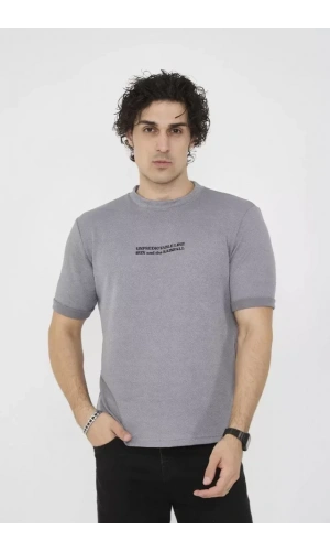 Unisex Bisiklet Yaka Slim Fit T-Shirt- Gri