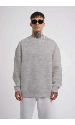 Unisex Biskilet Yaka Üç İplik SweatShirt - Gri