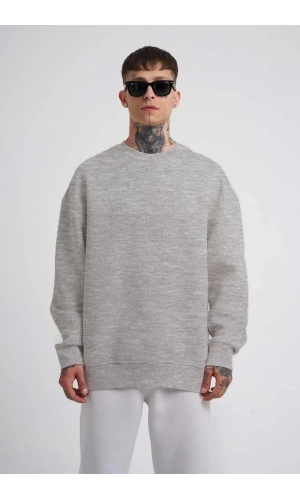 Unisex Biskilet Yaka Üç İplik SweatShirt - Gri