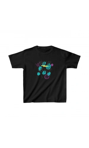 Unisex Çocuk Baskılı T-Shirt - Siyah