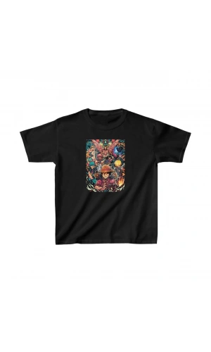 Unisex Çocuk Baskılı T-Shirt - Siyah