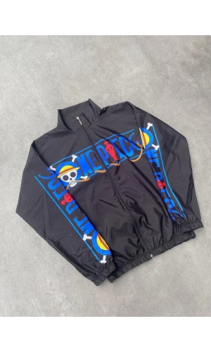 Unisex Fermuarlı Dijital Baskılı Rüzgarlik - Siyah