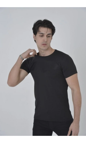 Unisex Göğüs File Aksesuarlı T-shirt - Siyah