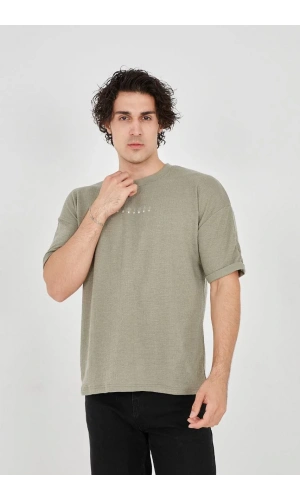 Unisex Jakar Kumaş Rahat Kol T-Shirt - Açık Yeşil