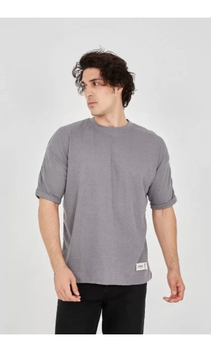 Unisex Jakar Kumaş Rahat Kol T-Shirt - Gri