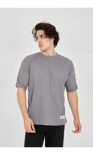 Unisex Jakar Kumaş Rahat Kol T-Shirt - Gri