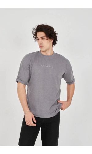 Unisex Jakar Kumaş Rahat Kol T-Shirt - Gri