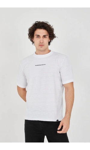 Unisex Jakar Kumaş Slim Fit T-Shirt - Beyaz