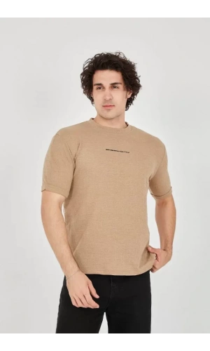 Unisex Jakar Kumaş Slim Fit T-Shirt - Kahverengi