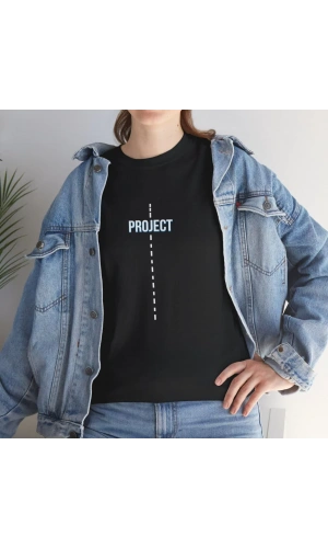 Unisex Kadın Bisiklet Yaka Baskılı T-Shirt - Siyah