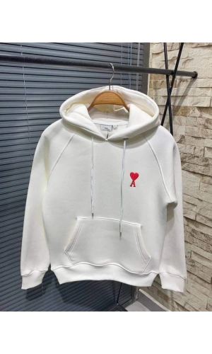 Unisex Kapşonlu Baskılı Sweetshirt - Beyaz