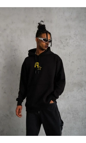 Unisex Kapşonlu Baskılı Sweetshirt - Siyah