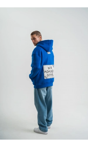 Unisex Kapşonlu Uzun Kol Patchli Nakışlı SweatShirt - Mavi