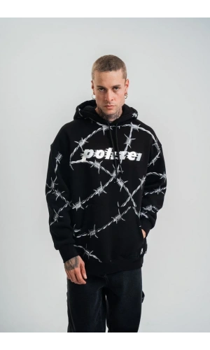 Unisex Kapşonlu Varak ve Pano Baskılı SweatShirt- Siyah