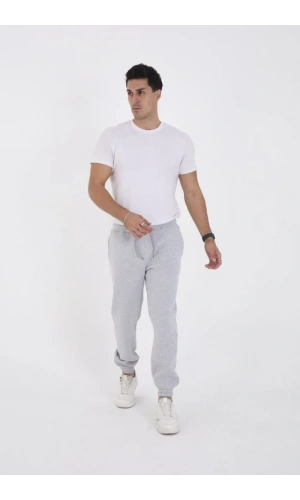 Unisex Kışlık Üç İplik Lastikli Eşofman Pantolon - Gri
