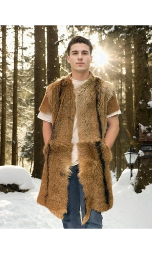 Unisex Kolsuz Uzun Yelek - Kahve