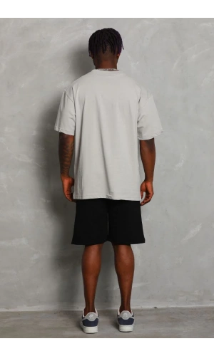 Unisex Oversize Düz Bisiklet Yaka T-Shirt - Gri