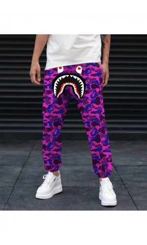 Unisex Pubg Bape x Shark Eşofman Altı - Mor
