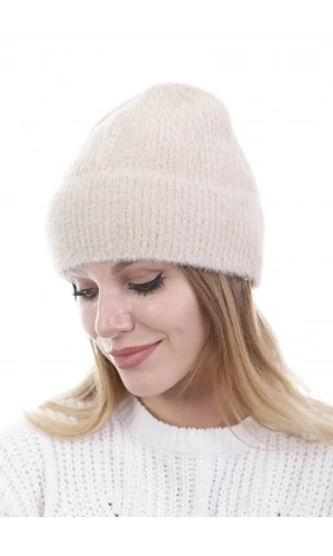 Unisex Tam Kalıp İnce Sakallı Triko Bere - Bej