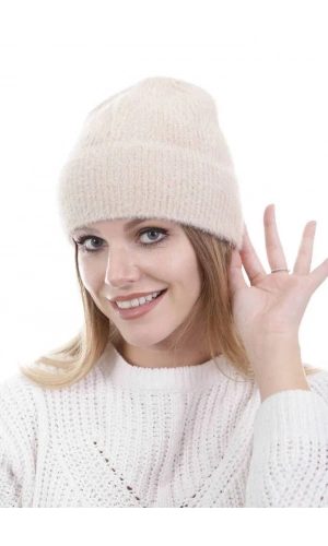 Unisex Tam Kalıp İnce Sakallı Triko Bere - Pudra