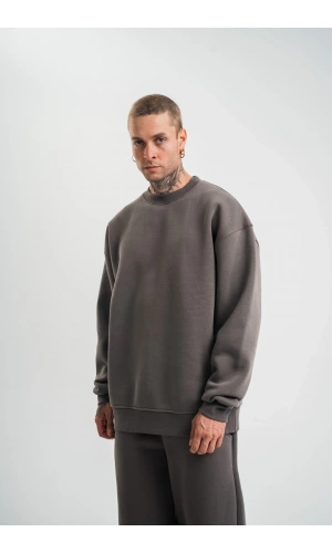 Uzun Kol Bisiklet Yaka Basic SweatShirt - Füme