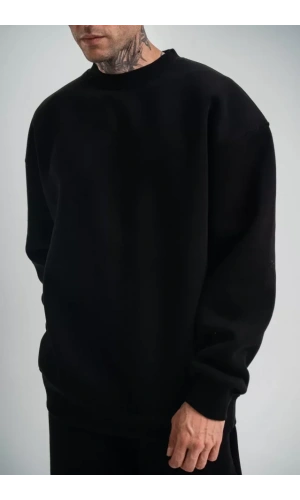 Uzun Kol Bisiklet Yaka Basic SweatShirt - Siyah