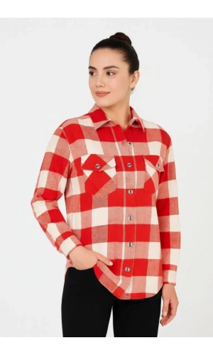 Uzun Kollu Oduncu Gömlek - Bordo